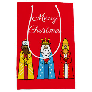 Tres Reyes Magos en Bolsa de Regalo Rojo Mediana