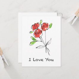 Tres Rosas Rojas Bouquet "Te amo" Tarjeta
