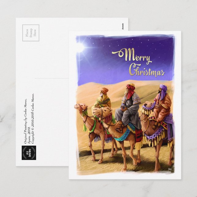 Tres sabios pintando postales de Navidades (Anverso / Reverso)