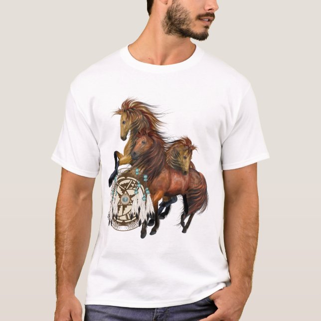 Tres salvajes Stallions y la camiseta Mandala (Anverso)