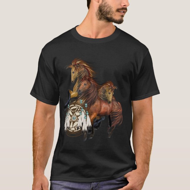 Tres salvajes Stallions y la camiseta Mandala (Anverso)