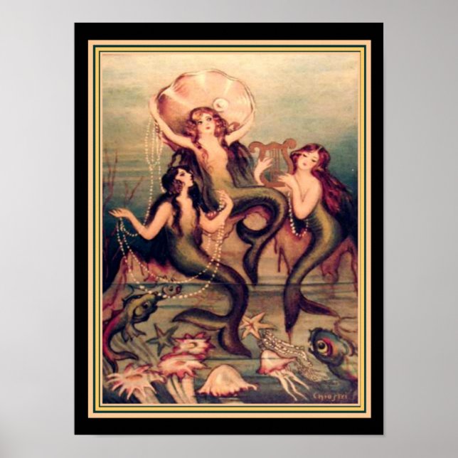 "Tres sirenas": Impresión de Chiostri decoro vinta (Frente)
