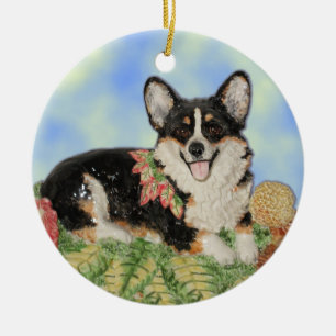 Tri Corgi en el follaje de otoño - ornamento del