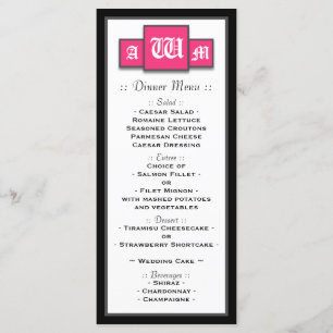 Tri-Monograma Fuchsia Menú de recepción de boda mo