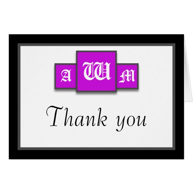 Tri-Monograma Morado Moderno Gracias Notecards (Anverso (Horizontal))