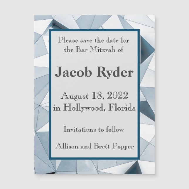 Triangle Blues Magnetic Save the Date Card (Anverso)