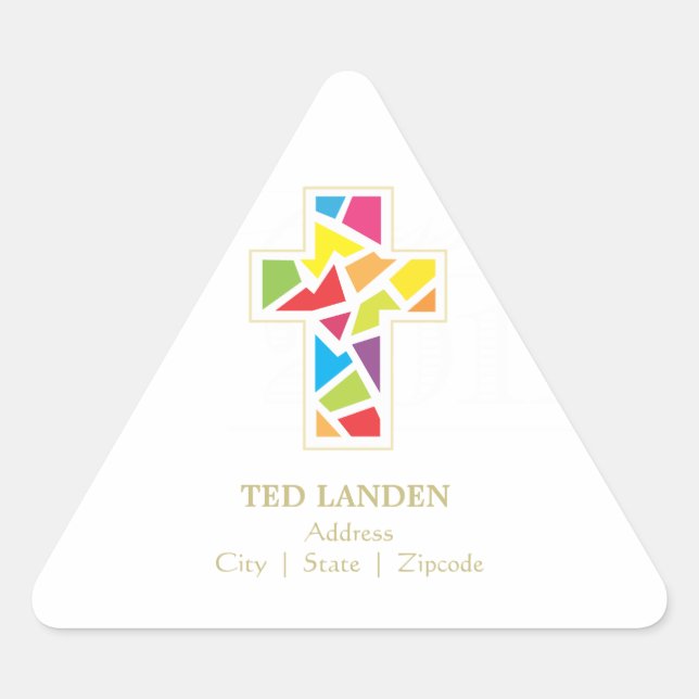 Triangular Bautismo | Primer Pegatina de la Comunión/Favor (Anverso)