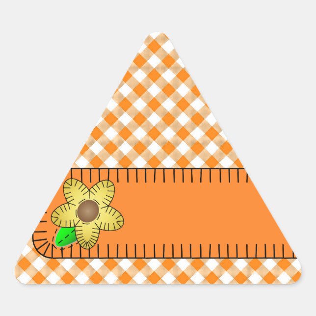 Triangular Flor amarilla Gingham BackgroundTriangle Pegatina (Anverso)