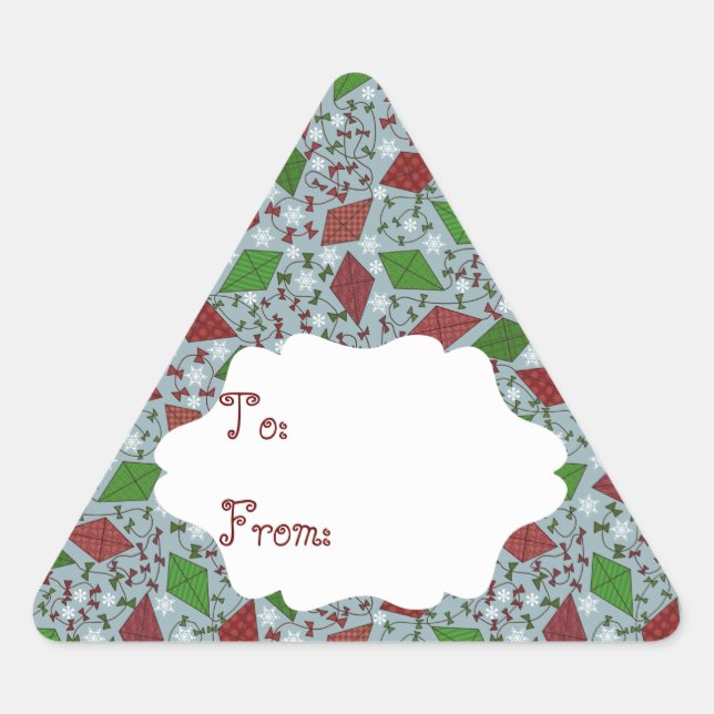 Triangular Navidades Cometas, pegatina de regalo (Anverso)
