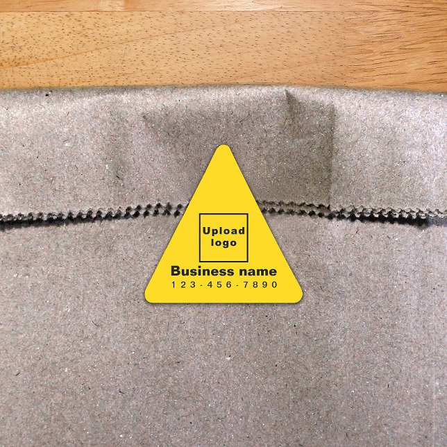 Triangular Número de teléfono comercial en el Pegatina triang (Yellow triangle sticker with your business name, logo and phone number.)