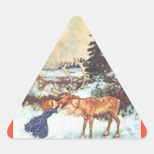 Triangular pegatina "Beso de renos por Edmund Dulac"