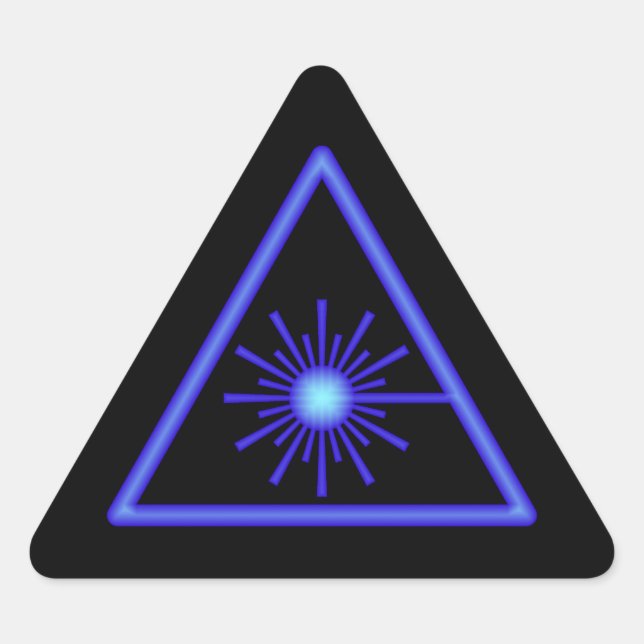 Triangular Pegatina de advertencia láser azul y negro (Anverso)