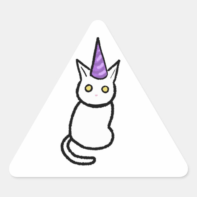 Triangular Pegatina de Celebración de Gato Blanco (Anverso)