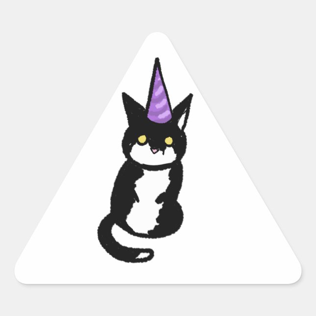 Triangular Pegatina de celebración de gato blanco y negro (Anverso)