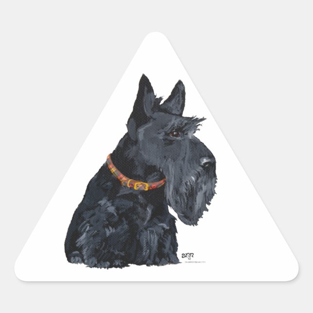 Triangular Pegatina de Terrier Escocés (Anverso)