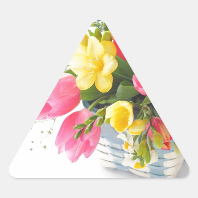 Triangular Pegatina de triángulo de flores de primavera en ce (Anverso)