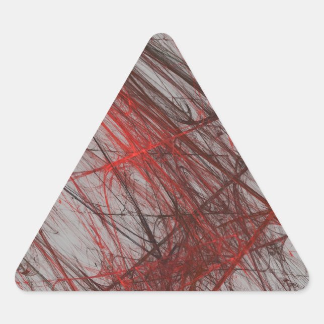 Triangular Pegatina de triángulo fractal gris rojo (Anverso)