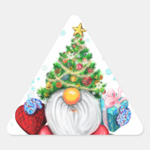 Triangular Pegatina Gnome con Gorra de árbol de Navidad y reg