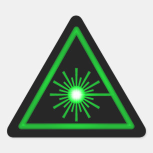 Triangular Pegatina verde del símbolo del laser
