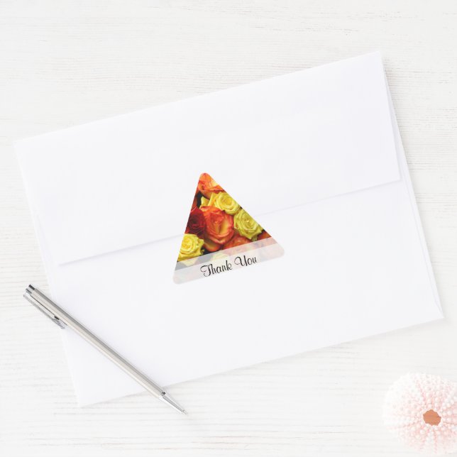 Triangular Personalizado "Gracias" Pegatina de Rosas amarillo (Sobre)