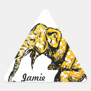 Triangular Puntos amarillos Circus Biking Elephant Pegatina