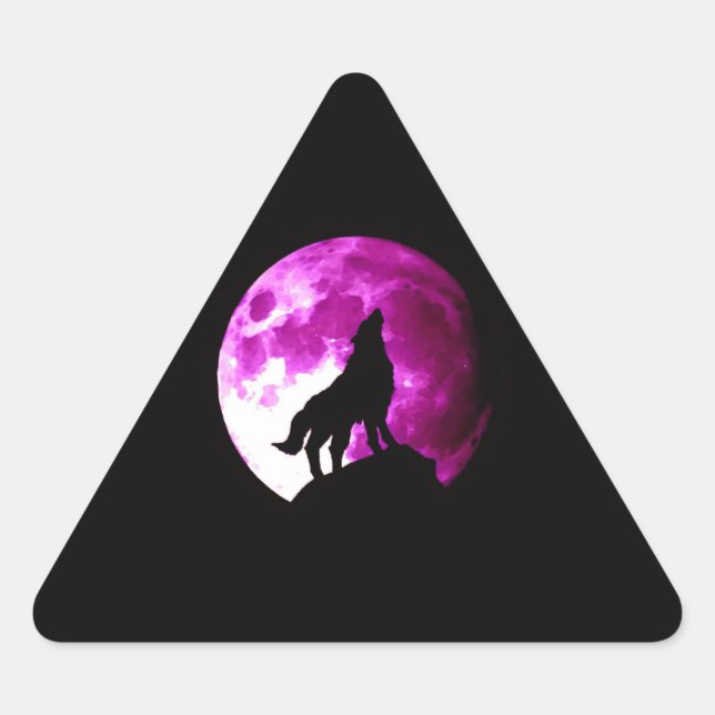 Triangular Wolf Howling en Moon Triangle Pegatina (Anverso)
