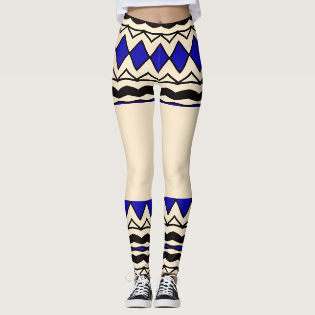 Tribal-Inspired Blue & Cream Leggings (Anverso)