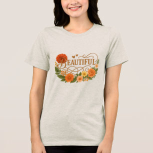 Triblenda Arte floral hermoso Camiseta positiva bordada