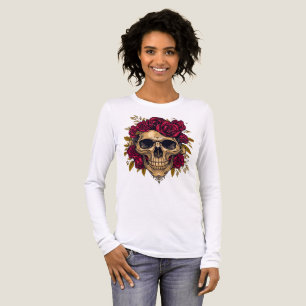 Triblenda Calavera de Rosa Roja Camiseta Gótica de Hallowe