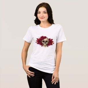 Triblenda Calavera de Rosa Roja   Camiseta Gótica de Hallowe