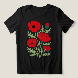 Triblenda Camiseta abstracta de amapola para mujer Crimson B