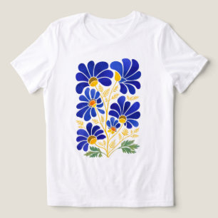 Triblenda Camiseta azul cielo dorado con flores abstractas p