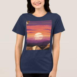 Triblenda Camiseta azul de puesta de sol de arte de píxeles