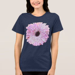 Triblenda Camiseta azul marino de margarita gerbera rosa