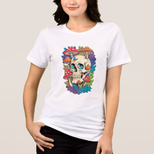 Triblenda Camiseta Blanca de Mujer Mystic Skull & Mushroom