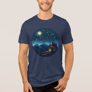 Triblenda Camiseta Cabaña Noche Acogedora Bajo Cielo Estrell