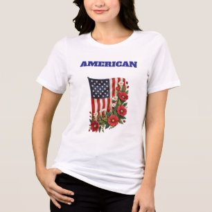 Triblenda Camiseta - Camiseta de mujer con bandera americana