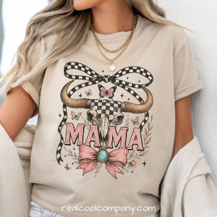 Triblenda Camiseta Checkered Bow Skull Mama Western Vibes