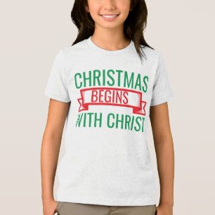 Triblenda Camiseta con capucha Christmas Begins with Christ-