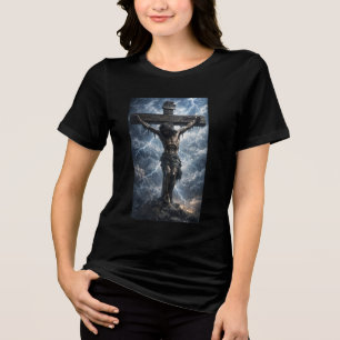 Triblenda camiseta con un conmovedor arte de Jesucristo