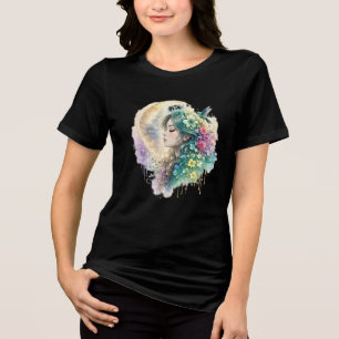 Triblenda Camiseta de Acuarela de Mujer Floral Etérea y Coli