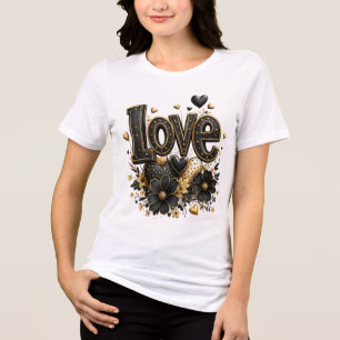 Triblenda Camiseta de amor negra y dorada de lujo   Romántic