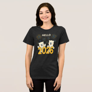Triblenda Camiseta de Año Nuevo para mujeres Hello 2026 Pola