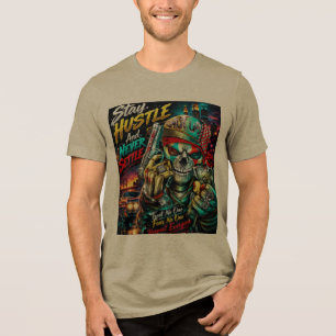 Triblenda Camiseta de arte callejero de cráneo Stay Hustle N