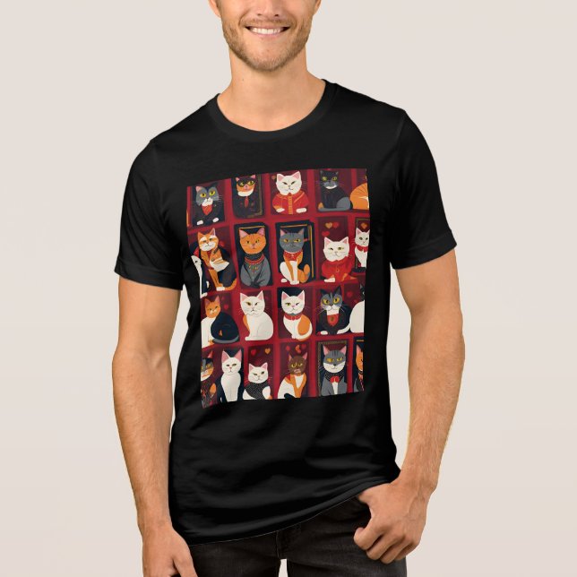 Triblenda camiseta de arte de gatos patchwork con IA (Anverso)