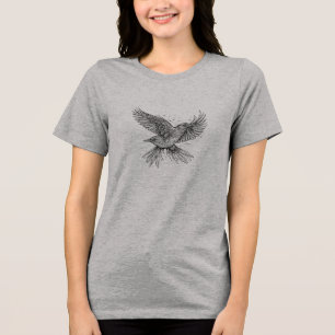 Triblenda Camiseta de arte de línea de pájaro Dibujo de un
