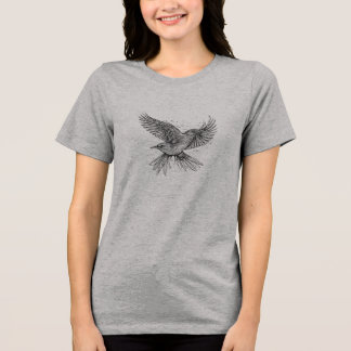 Triblenda Camiseta de arte de línea de pájaro | Dibujo de un