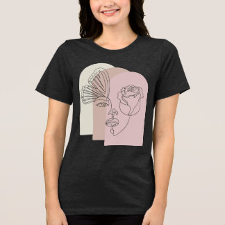 Triblenda Camiseta de arte de rostro abstracto con rosa y ma