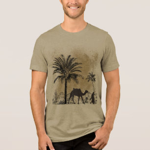 Triblenda Camiseta de arte vintage de palmeras y camello del