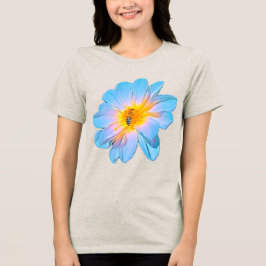 Triblenda Camiseta de Avena con Flor de Dalia Azul y Abeja